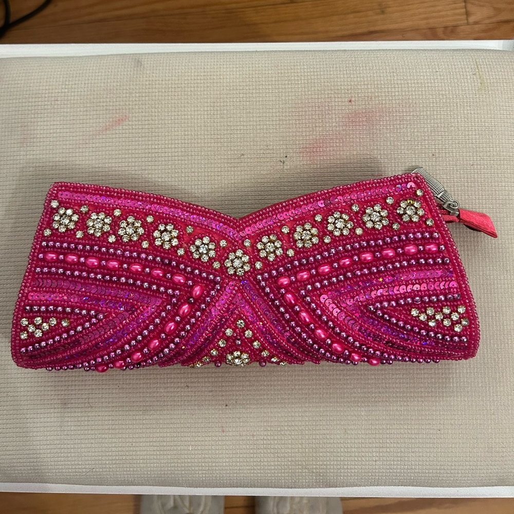 Elegant Pink Beaded Clutch
